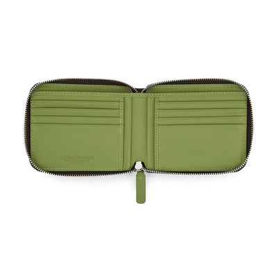 Wallet Orizzontale Zipped Leather /  Dark Brown-verde
