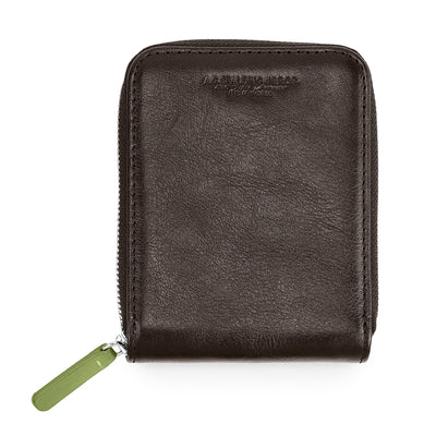 Wallet Orizzontale Zipped Leather /  Dark Brown-verde