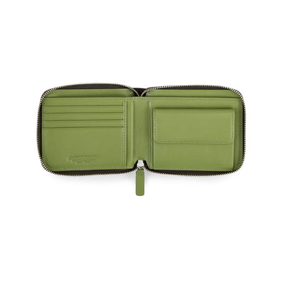 Wallet Orizzontale Zipped Leather /  Dark Brown-verde