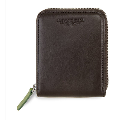 Wallet Orizzontale Zipped Leather /  Dark Brown-verde