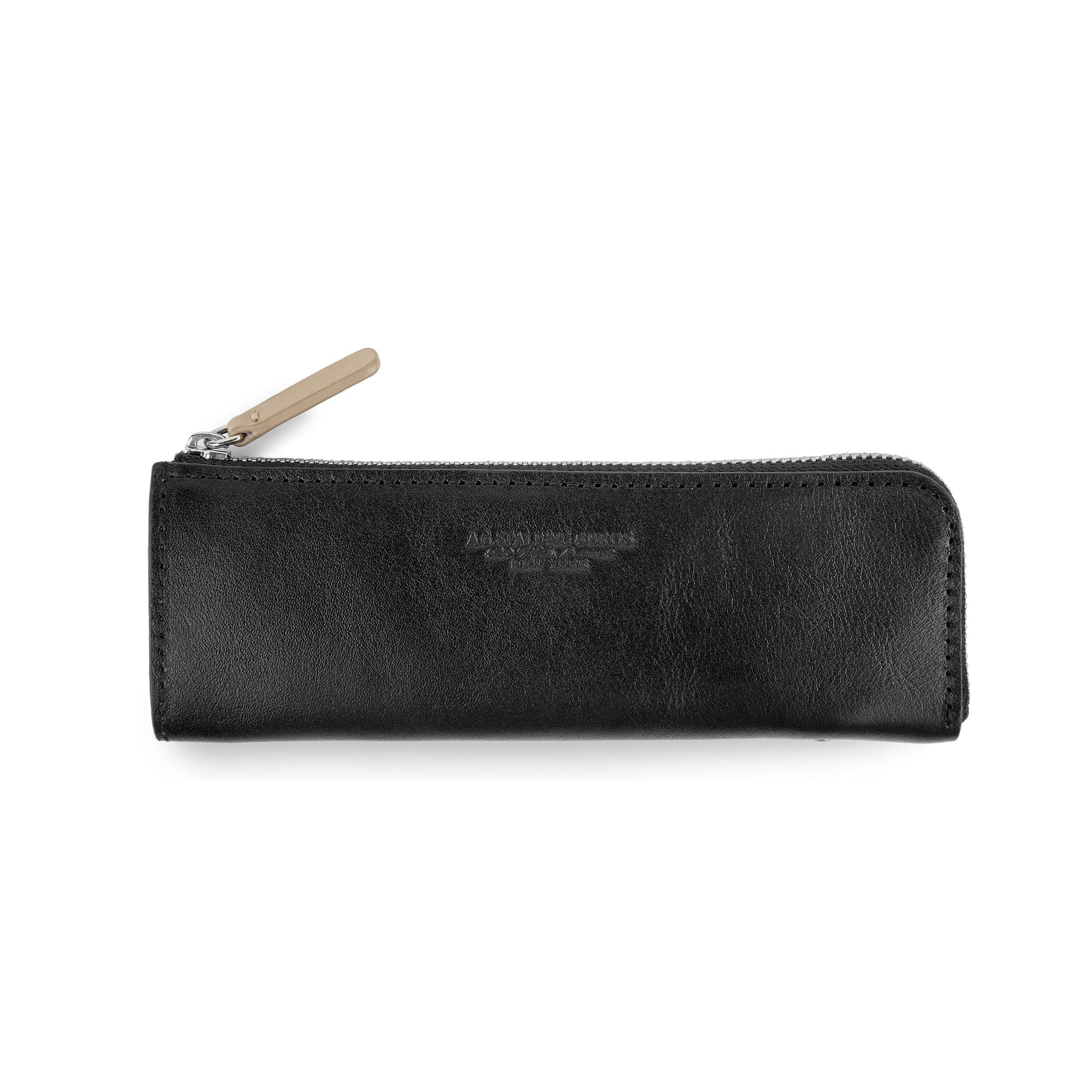 Astuccio Zipped in Pelle /  Nero-beige