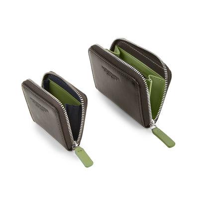Card Holder-Documenti Zipped Leather /  Dark Brown-verde