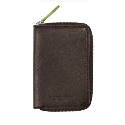 Wallet Zipped Leather /  Dark Brown-verde