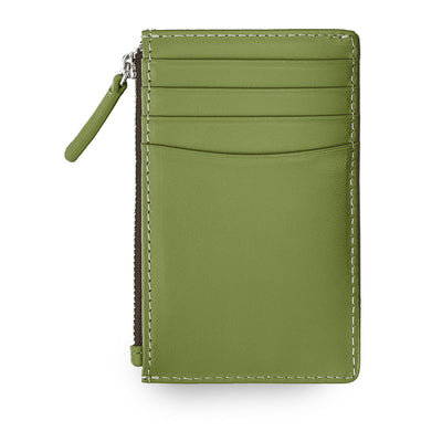 Wallet Verticale Zipped Leather /  Dark Brown-verde