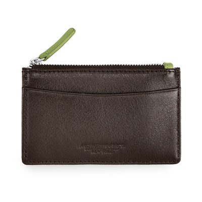 Wallet Verticale Zipped Leather /  Dark Brown-verde