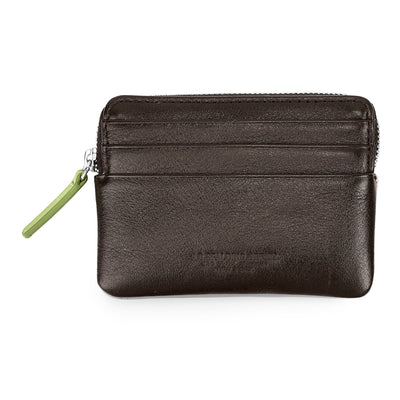 Card Holder-Documenti Zipped Leather /  Dark Brown-verde